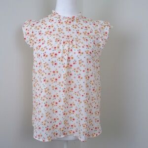 Monteau Los Angeles Ruffle Neck Floral Flutter Sleeve Top, NWT, Size M